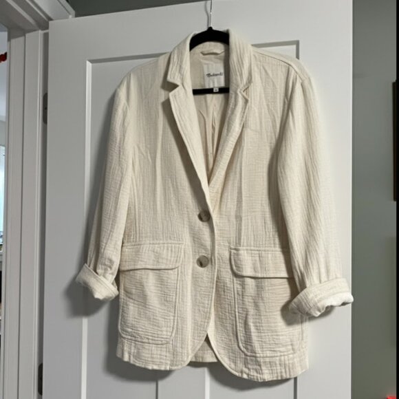 Madewell Cotton Linen Relaxed Larsen Blazer Jacket NE403 Cream S - Picture 1 of 3